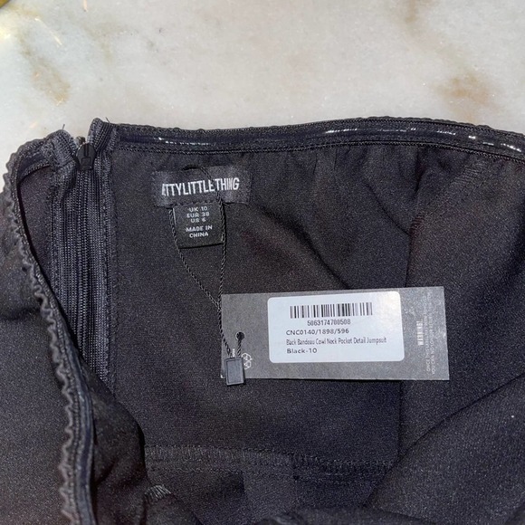 PrettyLittleThing Black Bandeau Cowl Neck Pocket Detail Jumpsuit - Picture 10 of 11